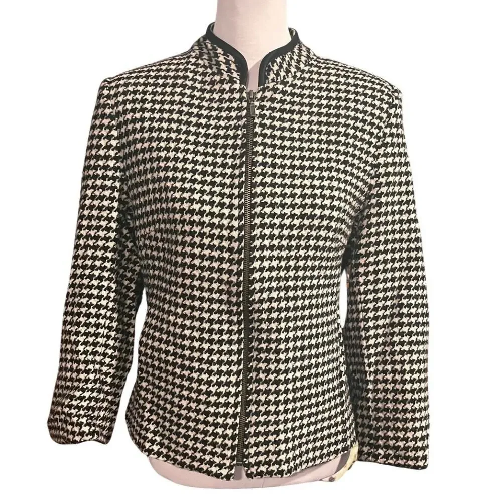 Apostrophe Houndstooth Wool Blend Blazer Jacket 12 Petite